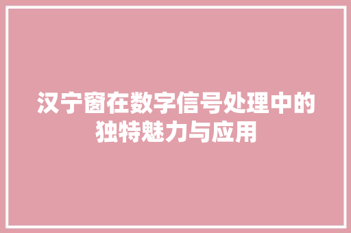 汉宁窗在数字信号处理中的独特魅力与应用