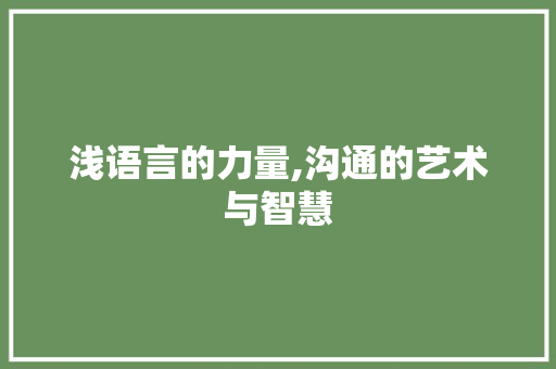 浅语言的力量,沟通的艺术与智慧