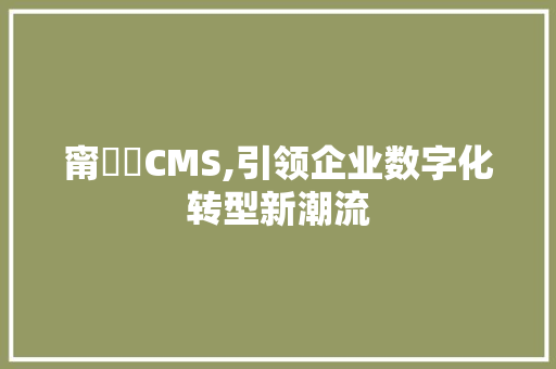 甯濆浗CMS,引领企业数字化转型新潮流