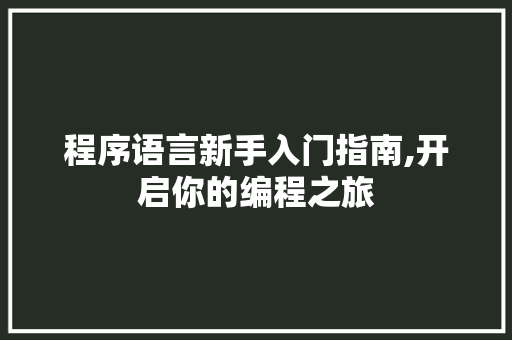 程序语言新手入门指南,开启你的编程之旅