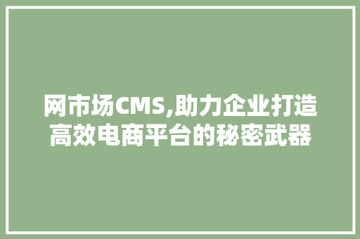 网市场CMS,助力企业打造高效电商平台的秘密武器
