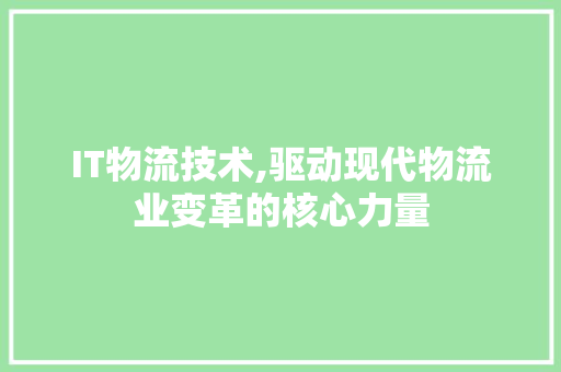 IT物流技术,驱动现代物流业变革的核心力量