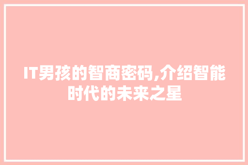 IT男孩的智商密码,介绍智能时代的未来之星