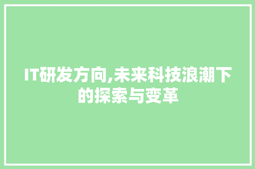 IT研发方向,未来科技浪潮下的探索与变革