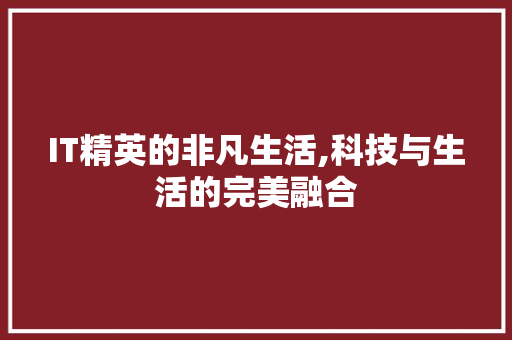 IT精英的非凡生活,科技与生活的完美融合