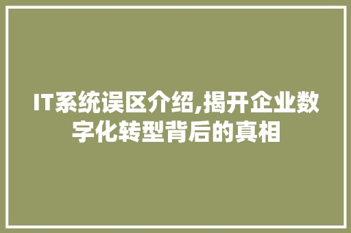 IT系统误区介绍,揭开企业数字化转型背后的真相