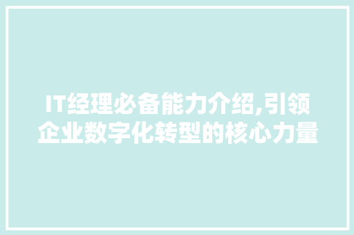 IT经理必备能力介绍,引领企业数字化转型的核心力量