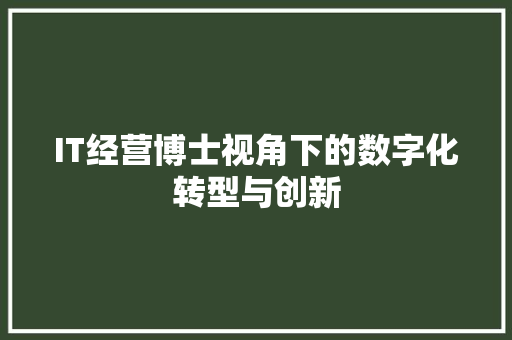 IT经营博士视角下的数字化转型与创新