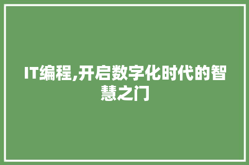IT编程,开启数字化时代的智慧之门