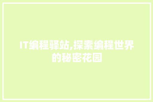 IT编程驿站,探索编程世界的秘密花园