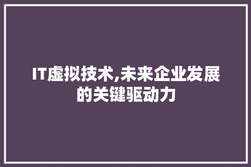IT虚拟技术,未来企业发展的关键驱动力