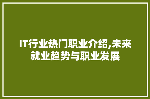 IT行业热门职业介绍,未来就业趋势与职业发展 友链在线