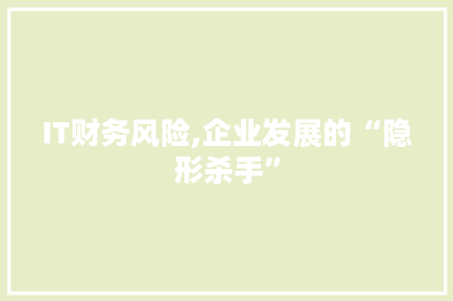 IT财务风险,企业发展的“隐形杀手”