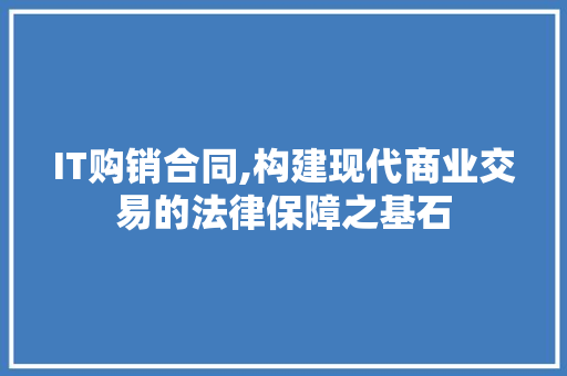 IT购销合同,构建现代商业交易的法律保障之基石