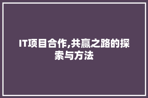 IT项目合作,共赢之路的探索与方法 IT项目合作,共赢之路的探索与方法