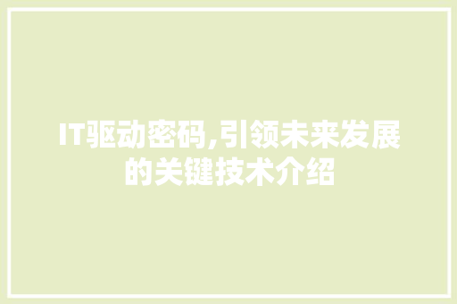 IT驱动密码,引领未来发展的关键技术介绍