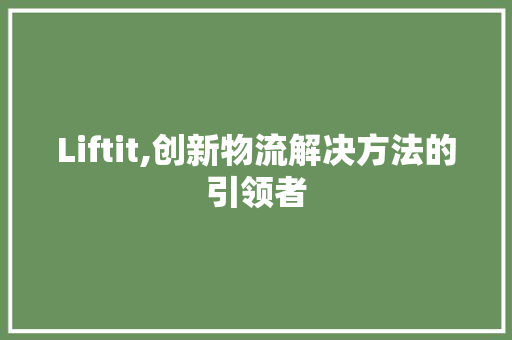 Liftit,创新物流解决方法的引领者 友链在线