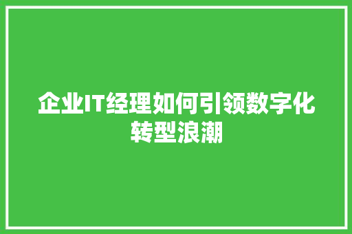 企业IT经理如何引领数字化转型浪潮