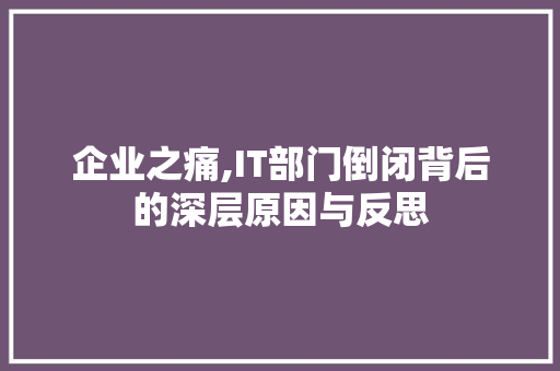 企业之痛,IT部门倒闭背后的深层原因与反思