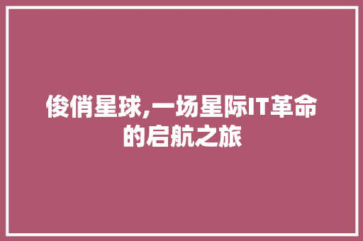 俊俏星球,一场星际IT革命的启航之旅