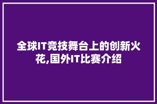 全球IT竞技舞台上的创新火花,国外IT比赛介绍 WordPress教程