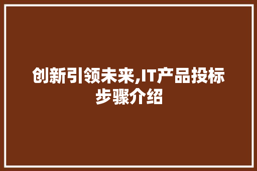 创新引领未来,IT产品投标步骤介绍 Web前端