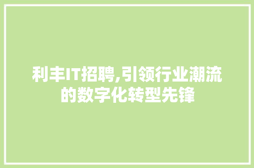 利丰IT招聘,引领行业潮流的数字化转型先锋 建站教程