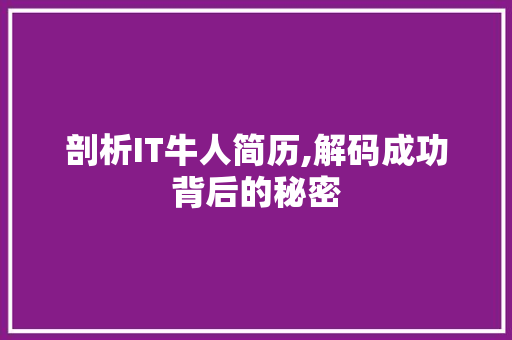 剖析IT牛人简历,解码成功背后的秘密 Web前端