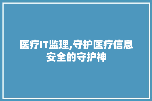 医疗IT监理,守护医疗信息安全的守护神