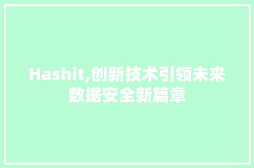 Hashit,创新技术引领未来数据安全新篇章