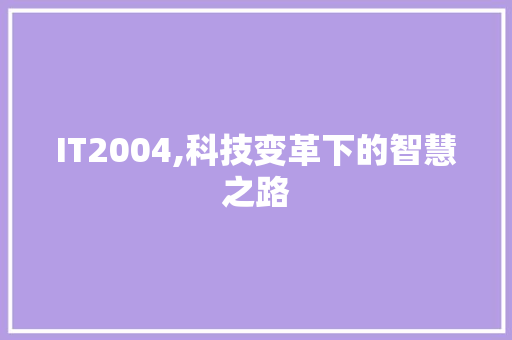 IT2004,科技变革下的智慧之路