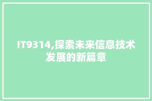 IT9314,探索未来信息技术发展的新篇章