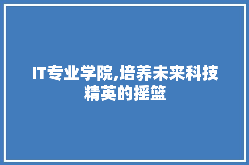 IT专业学院,培养未来科技精英的摇篮