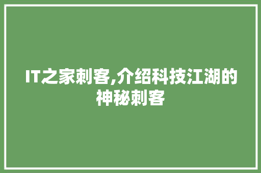 IT之家刺客,介绍科技江湖的神秘刺客