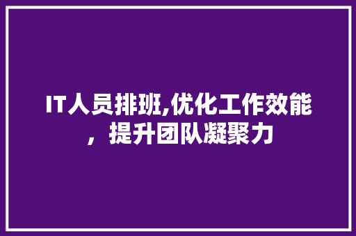 IT人员排班,优化工作效能，提升团队凝聚力