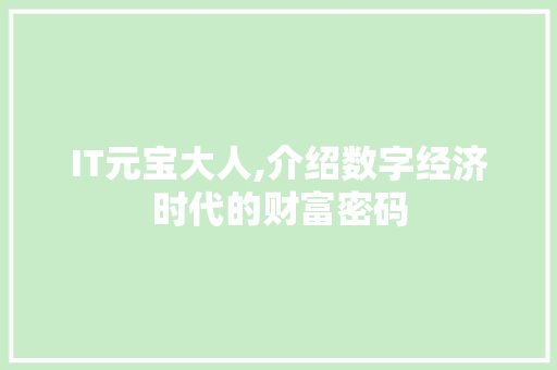 IT元宝大人,介绍数字经济时代的财富密码