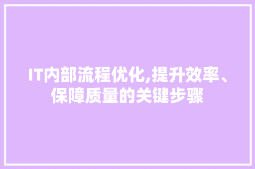 IT内部流程优化,提升效率、保障质量的关键步骤