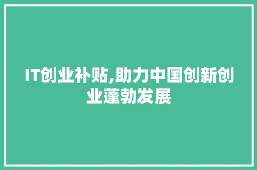 IT创业补贴,助力中国创新创业蓬勃发展