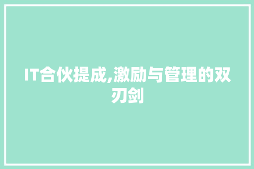 IT合伙提成,激励与管理的双刃剑