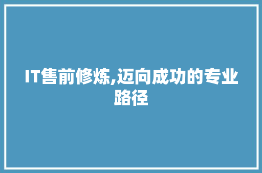 IT售前修炼,迈向成功的专业路径