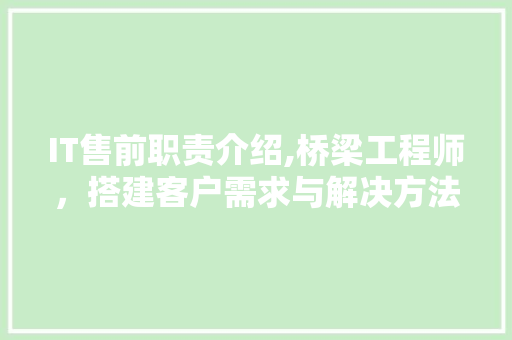 IT售前职责介绍,桥梁工程师，搭建客户需求与解决方法的桥梁 建站教程