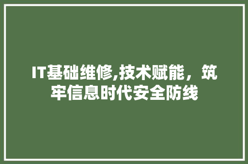 IT基础维修,技术赋能，筑牢信息时代安全防线