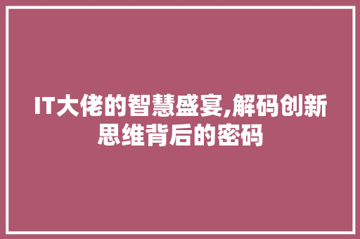 IT大佬的智慧盛宴,解码创新思维背后的密码