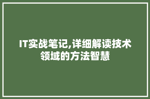 IT实战笔记,详细解读技术领域的方法智慧