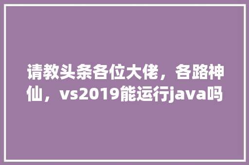 请教头条各位大佬，各路神仙，vs2019能运行java吗，怎么样「javaweb配置数据库连接」