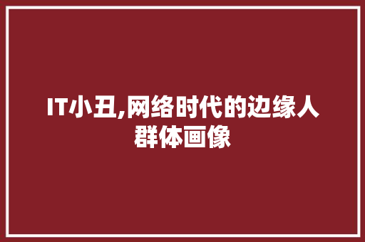 IT小丑,网络时代的边缘人群体画像