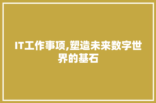 IT工作事项,塑造未来数字世界的基石