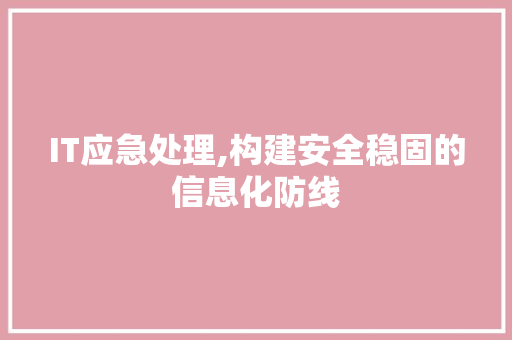 IT应急处理,构建安全稳固的信息化防线