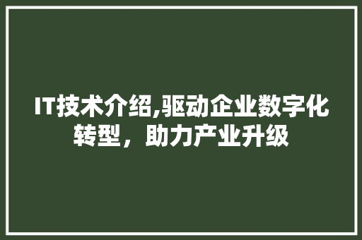 IT技术介绍,驱动企业数字化转型，助力产业升级