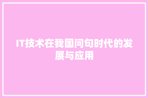 IT技术在我国问句时代的发展与应用